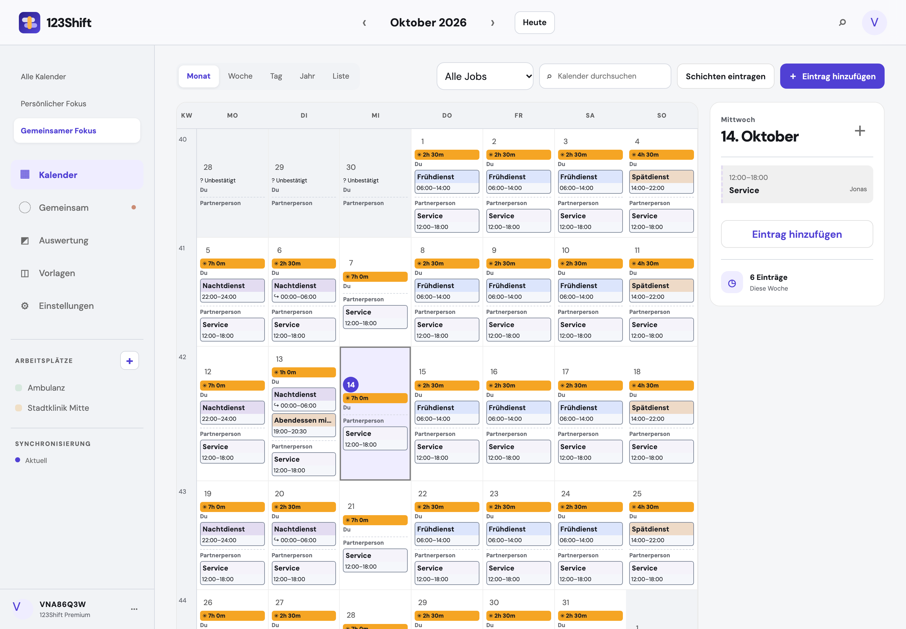 Gemeinsamer Kalender mit zwei Dienstplänen und bestätigten freien Zeitfenstern