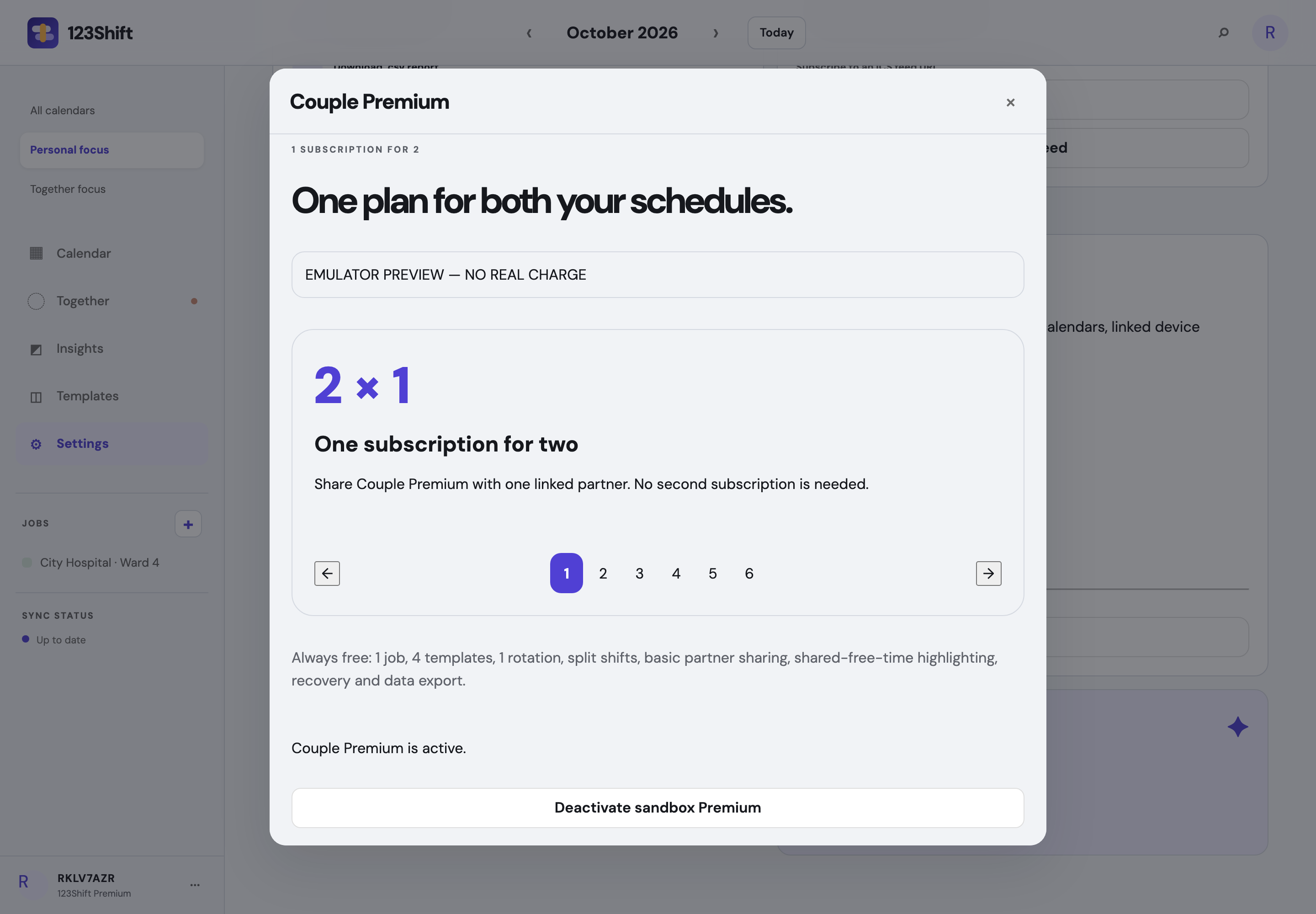 Web app Couple Premium overview with feature slides