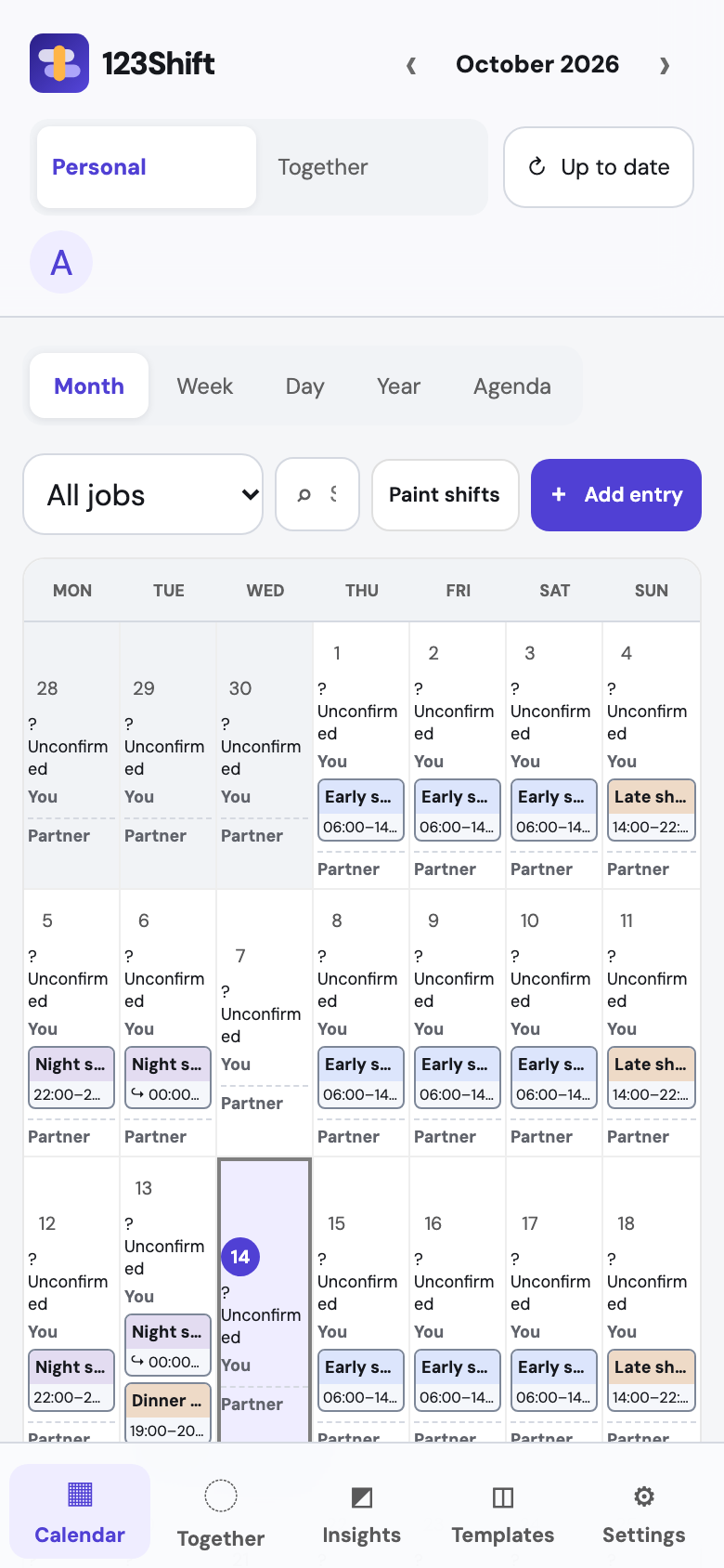 Mobile web calendar with focus controls and sync status